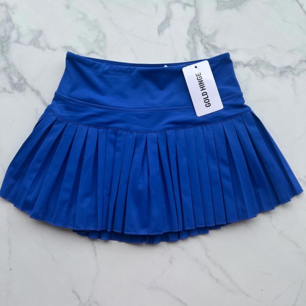 Gold Hinge Mediterranean Blue Tennis Pleated Skirt with Shorts Skort - Picture 2 of 4